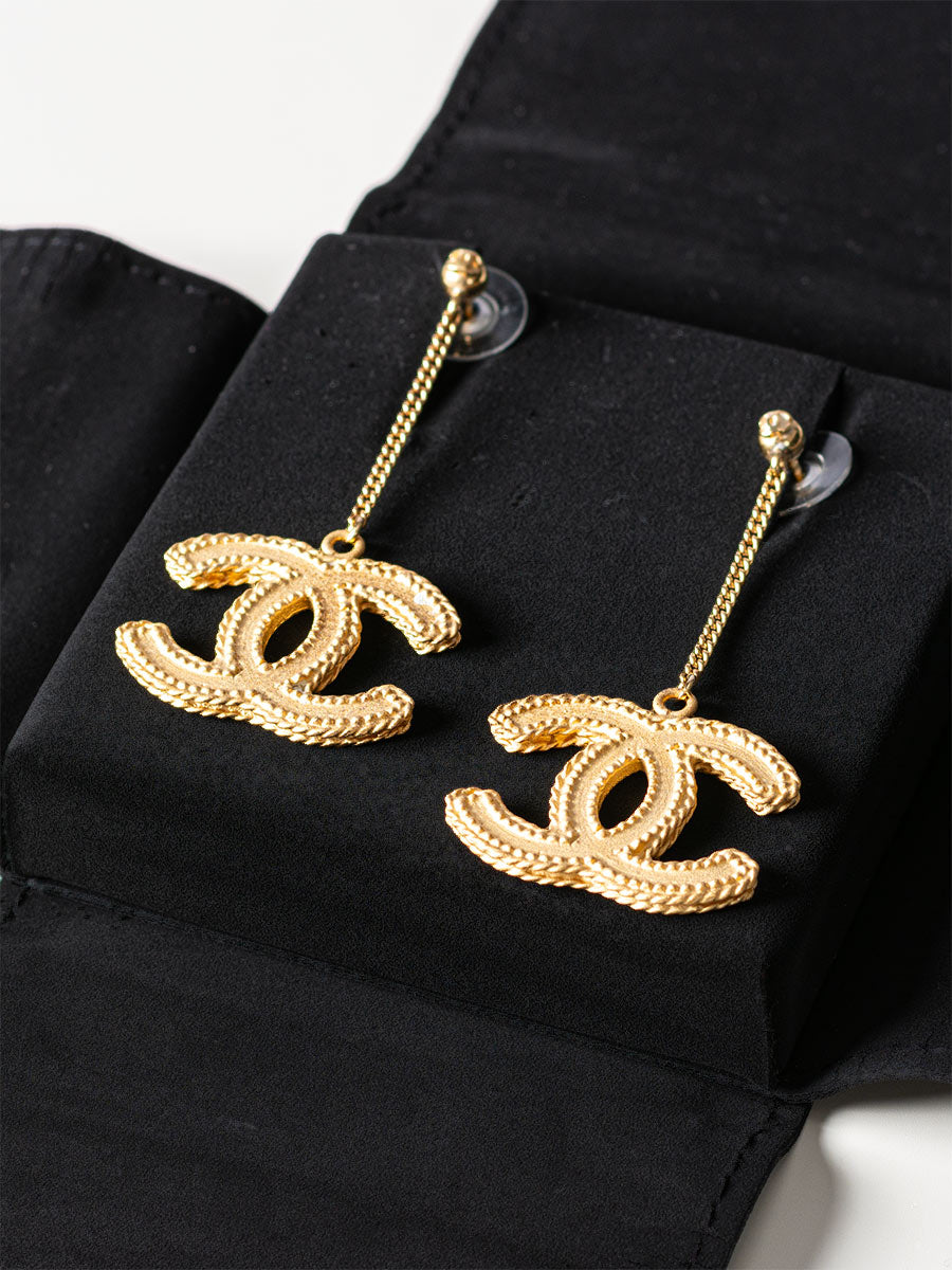 Chanel Gold Plated CC Earrings