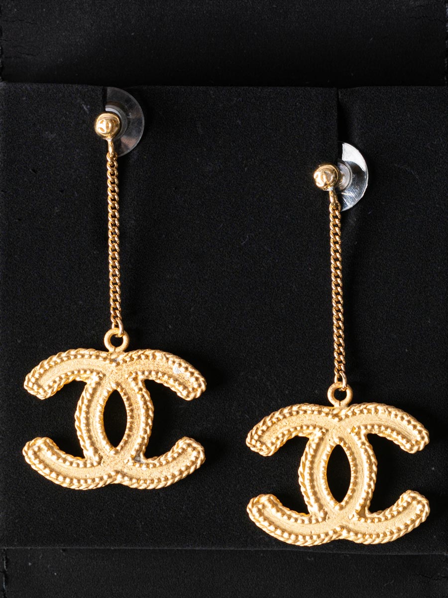 Chanel Gold Plated CC Earrings