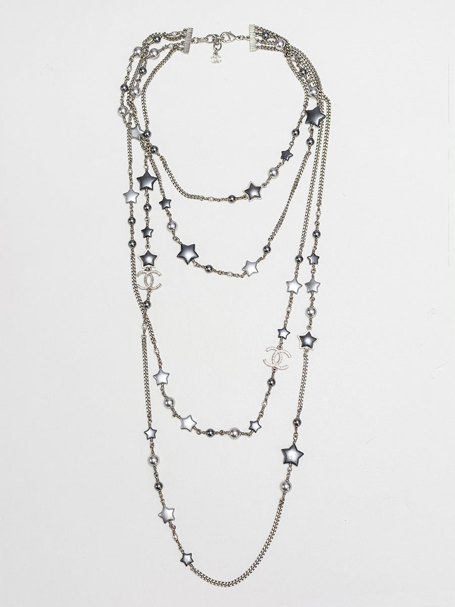 Chanel Faux Pearl Multistrand CC Star Station Necklace