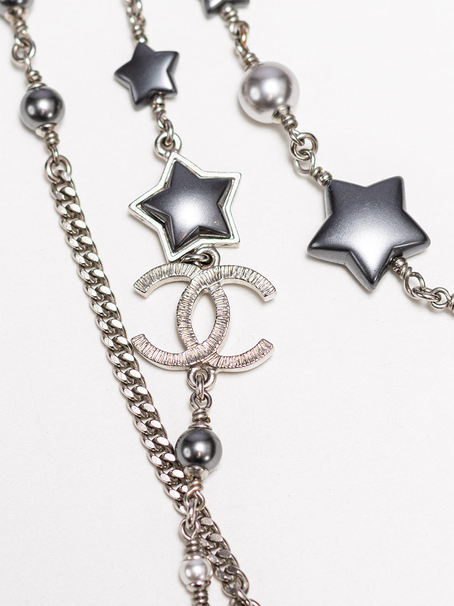 Chanel Faux Pearl Multistrand CC Star Station Necklace