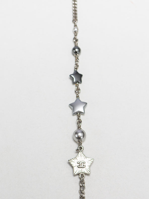 Chanel Faux Pearl Multistrand CC Star Station Necklace