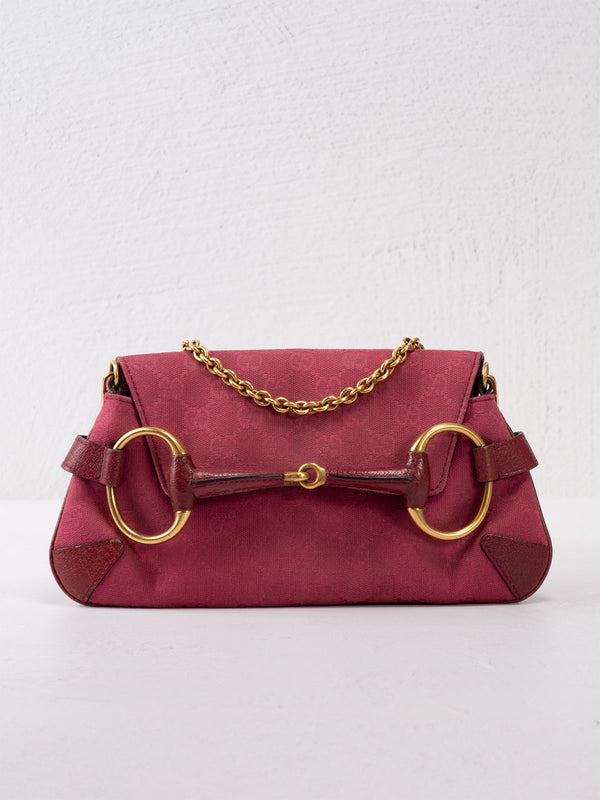 Gucci Canvas Horsebit Chain Shoulder Bag