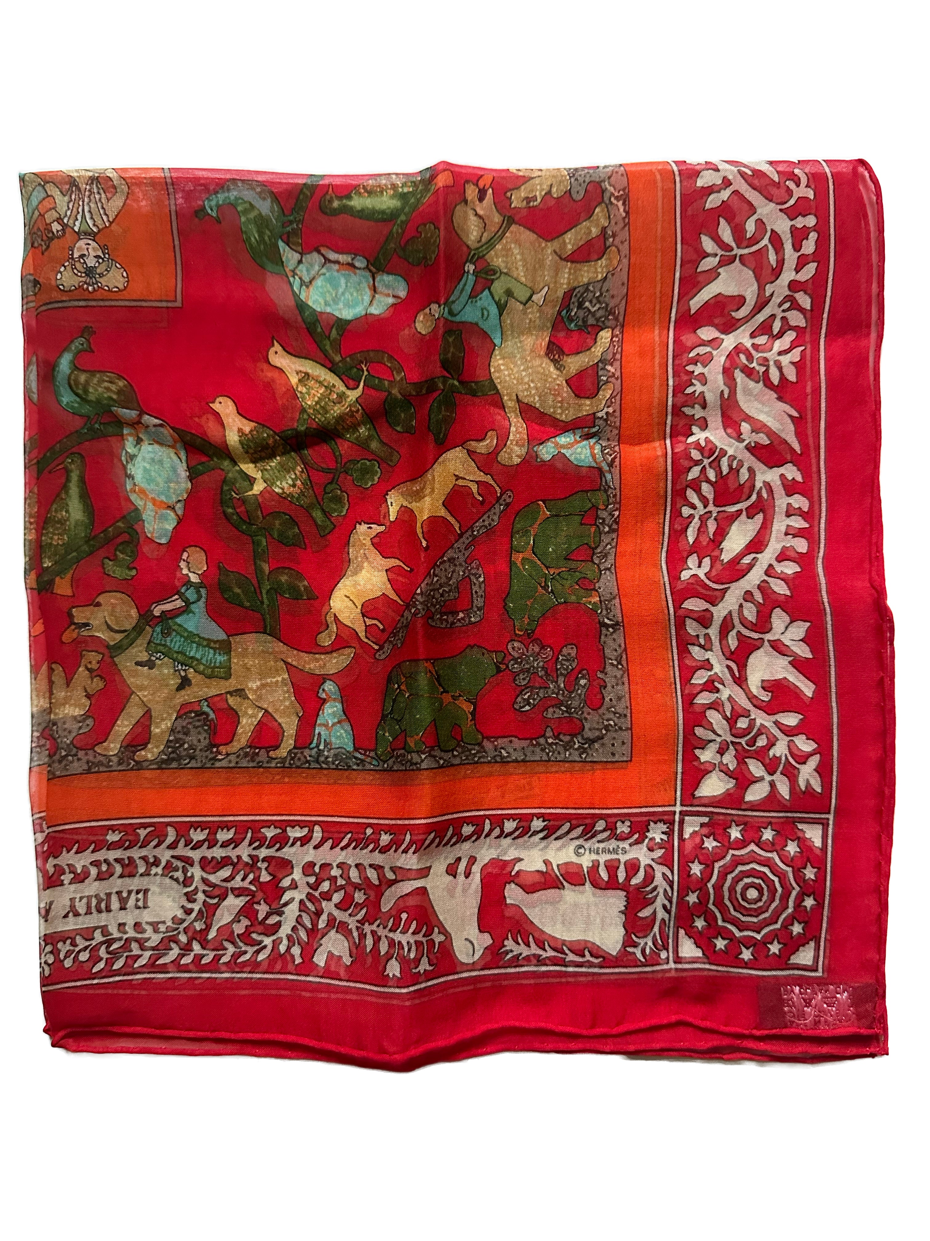 Hermes “Early America” Chiffon Scarf 45