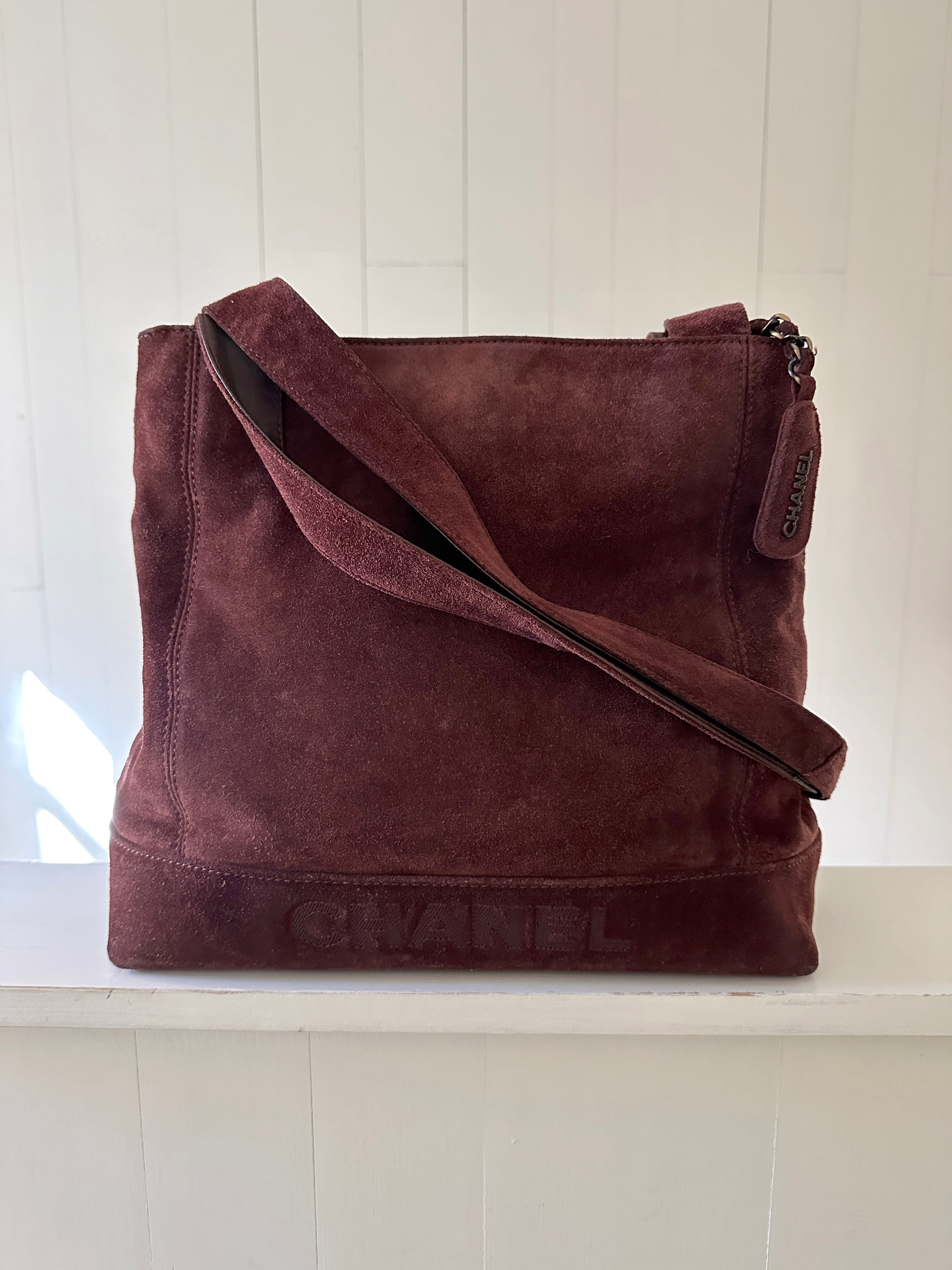Chanel Logo Suede Shoulder Bag