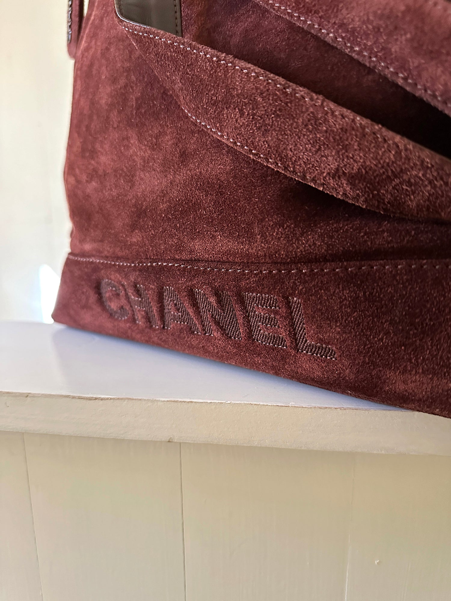 Chanel Logo Suede Shoulder Bag
