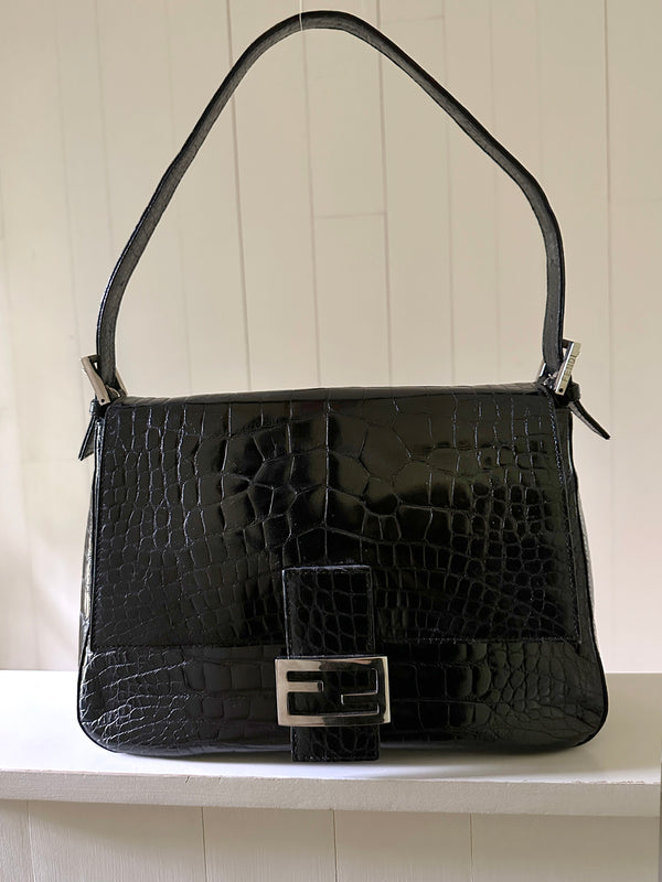 Fendi Mama Forever Crocodile Embossed Baguette