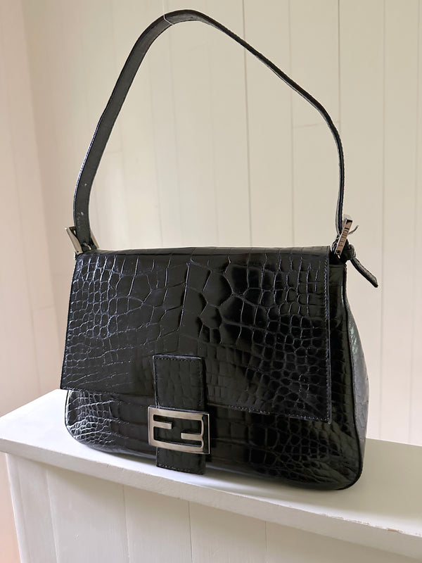 Fendi Mama Forever Crocodile Embossed Baguette