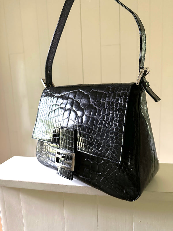 Fendi Mama Forever Crocodile Embossed Baguette