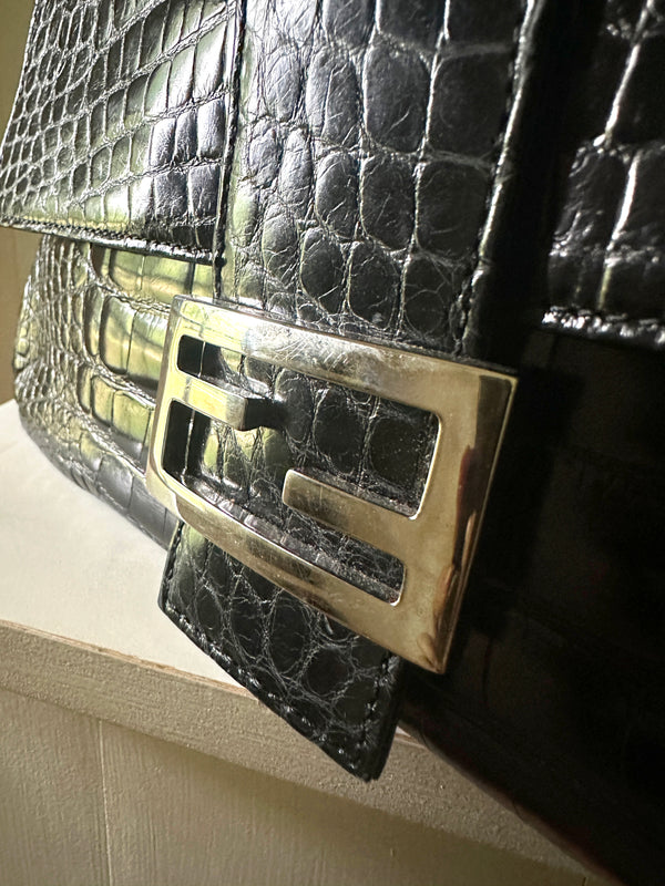 Fendi Mama Forever Crocodile Embossed Baguette