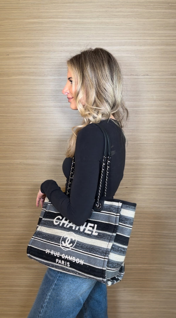 Chanel Small Striped Deauville Shopping Tote