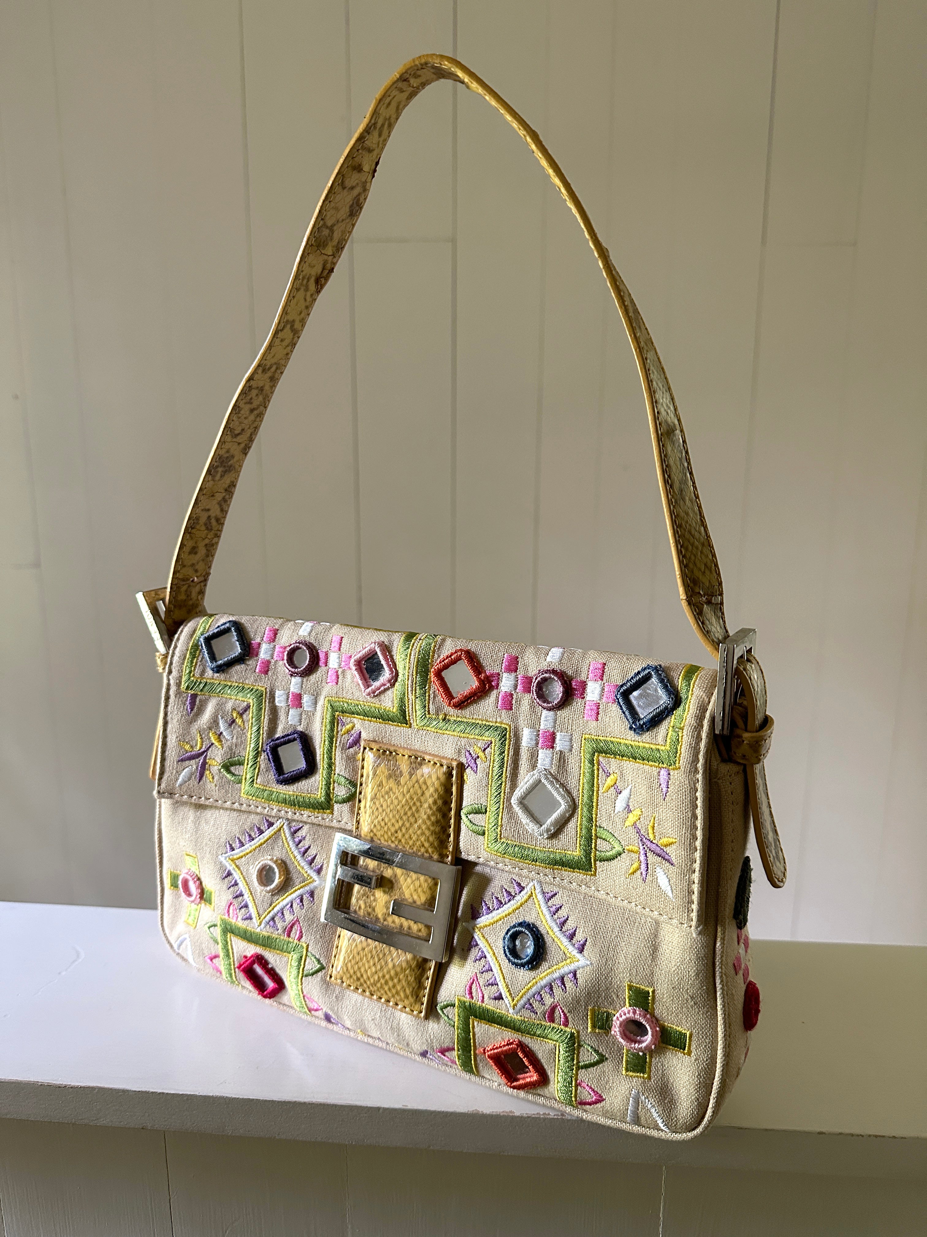 Fendi Embroidered Floral &amp; Mirror Baguette