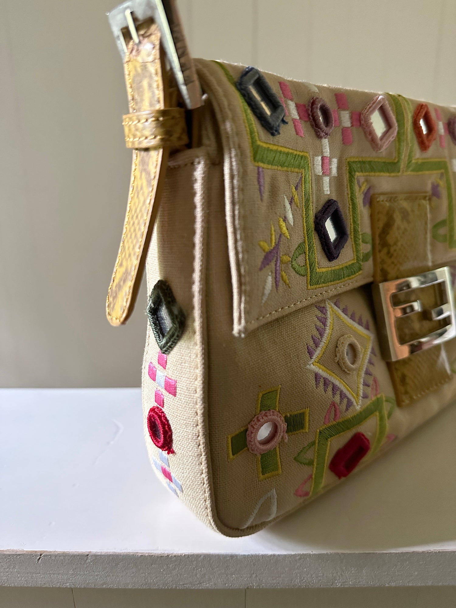 Fendi Embroidered Floral &amp; Mirror Baguette