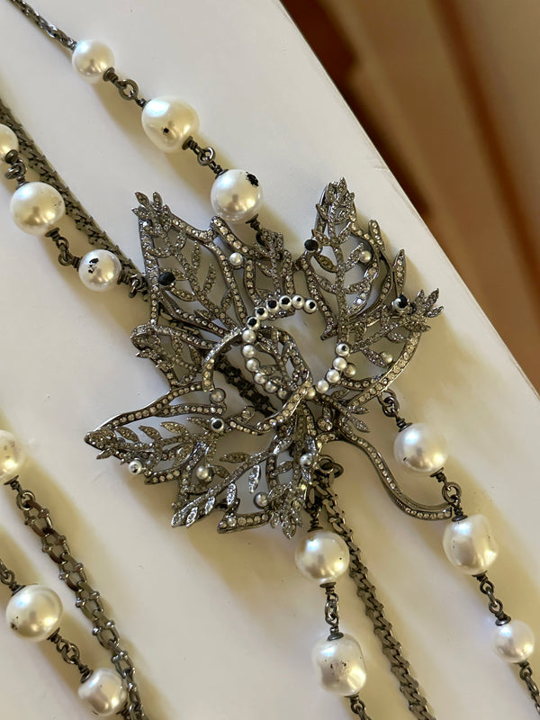 Chanel Strass and Faux Pearl Leaf Necklace