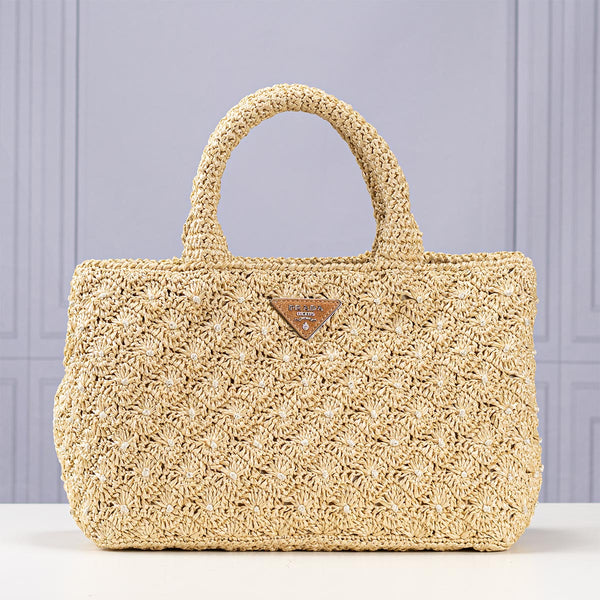 Prada Small Raffia Crochet Tote