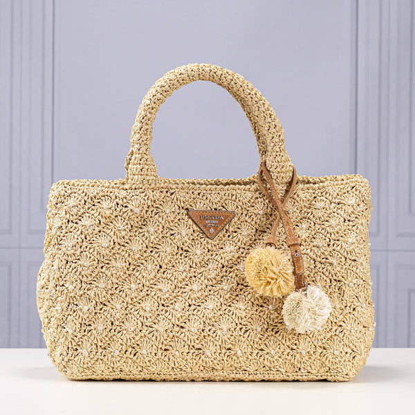 Prada Small Raffia Crochet Tote