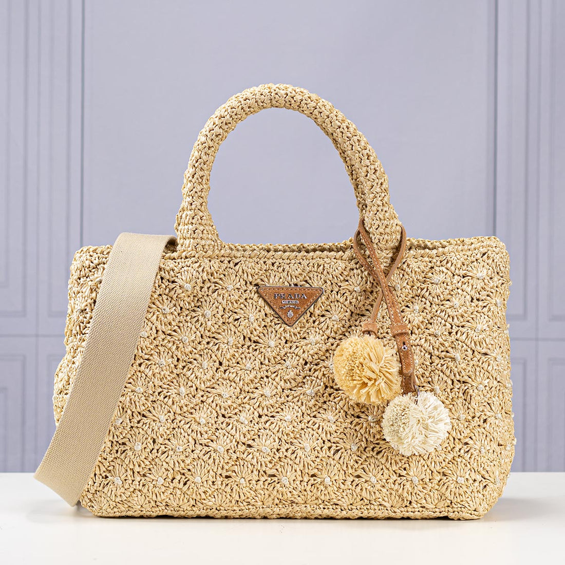 Prada Small Raffia Crochet Tote