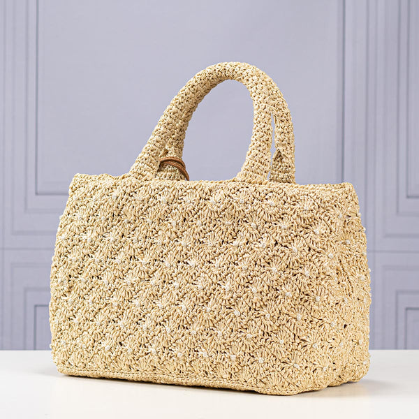 Prada Small Raffia Crochet Tote