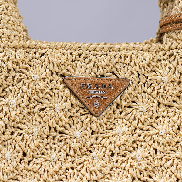 Prada Small Raffia Crochet Tote