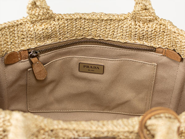 Prada Small Raffia Crochet Tote