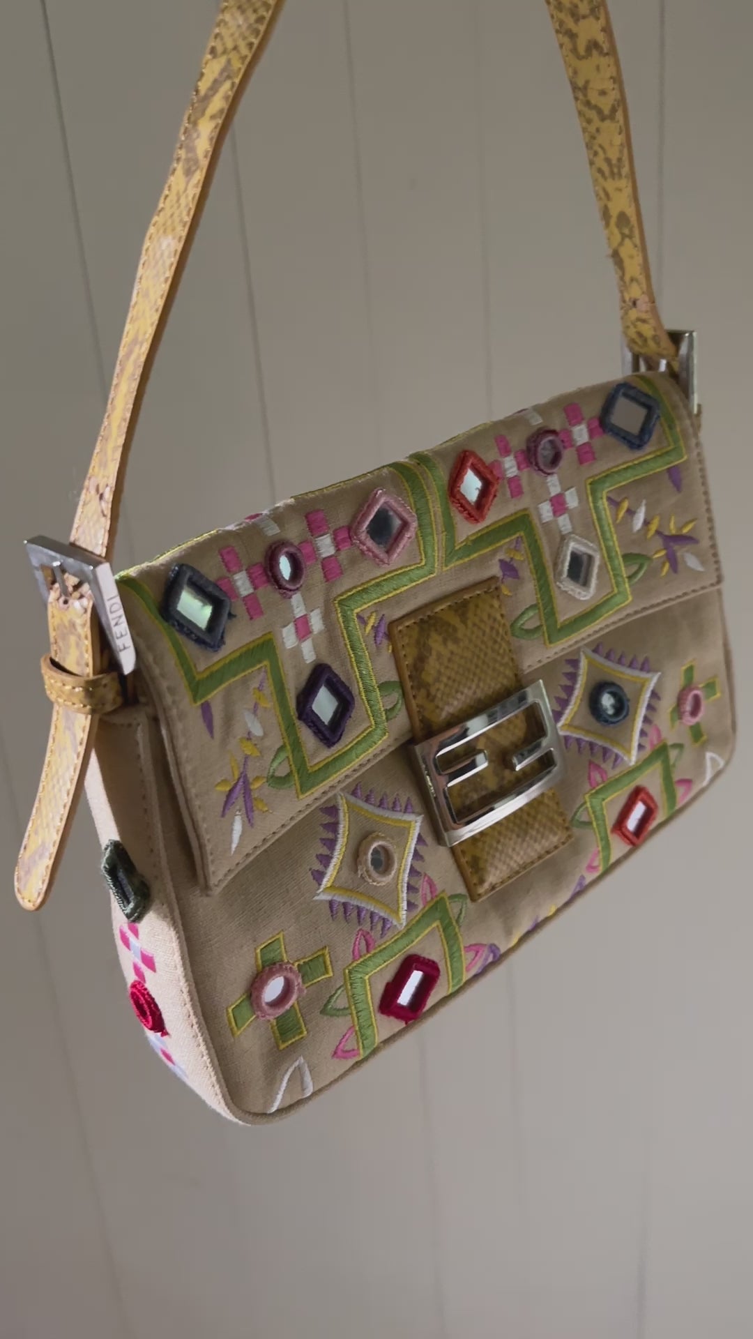 Fendi Embroidered Floral &amp; Mirror Baguette