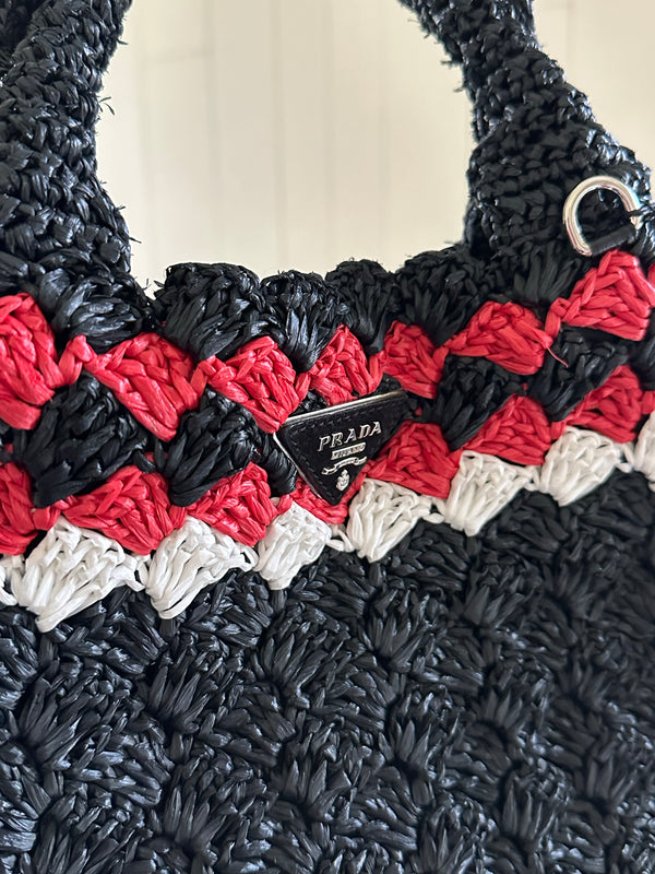 Prada Raffia Crochet Tote Crochet Detail