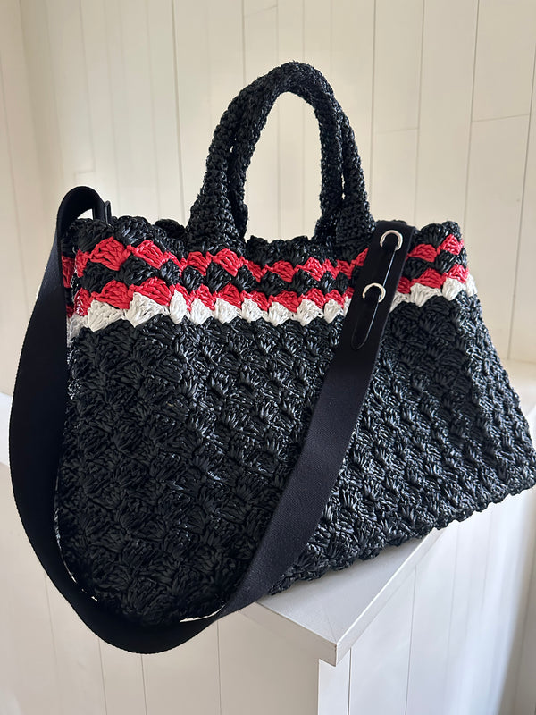 Prada Raffia Crochet Tote Back with Strap