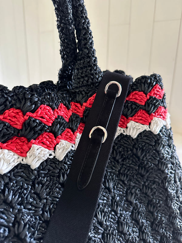 Prada Raffia Crochet Tote Strap Detail