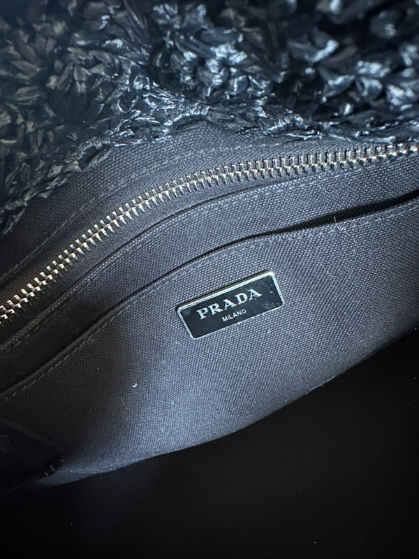 Prada Raffia Crochet Tote Interior Detail