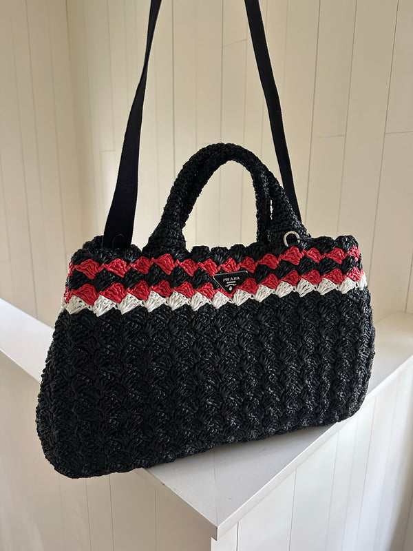 Prada Raffia Crochet Tote With Strap