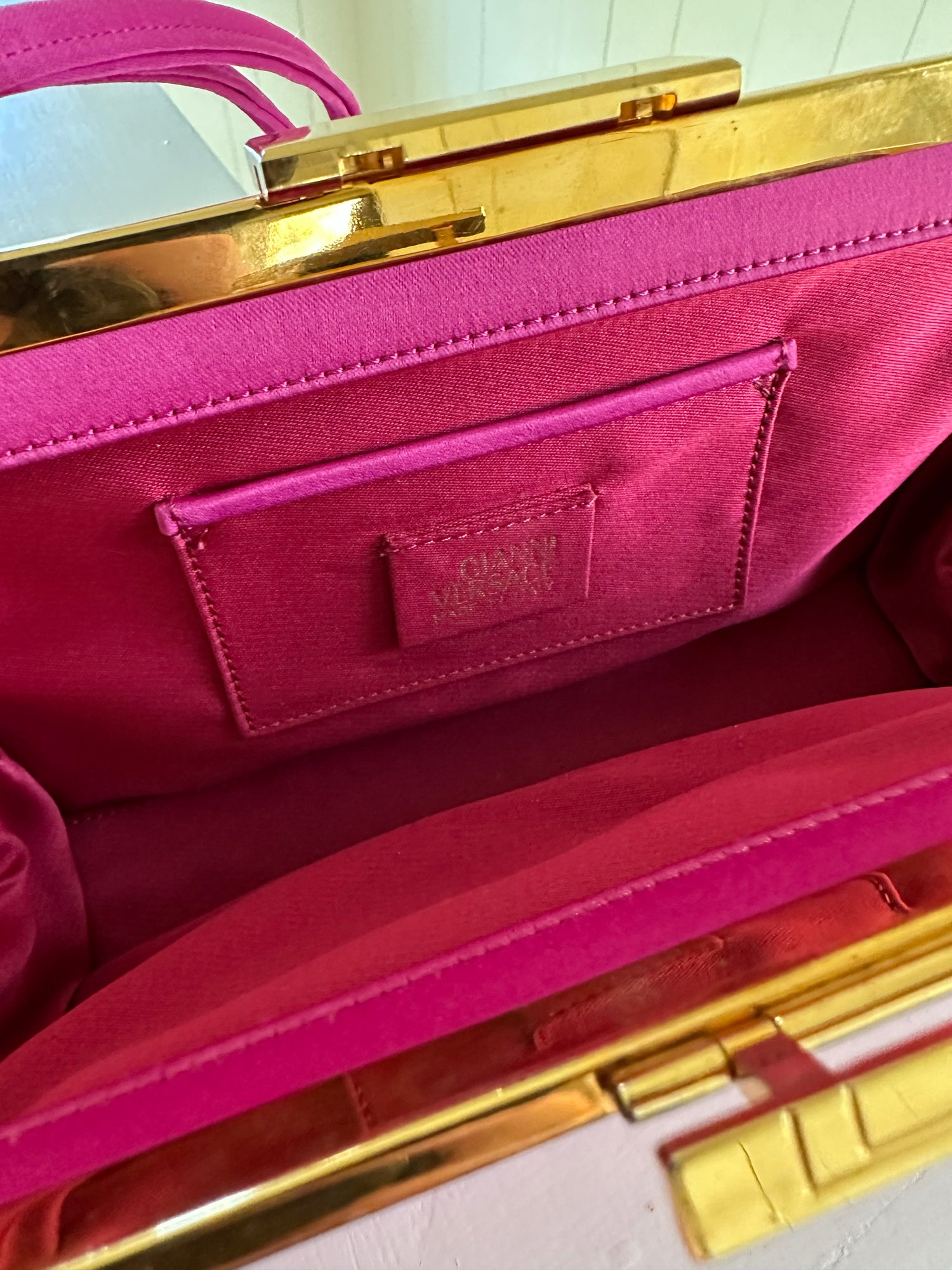 Gianni Versace Satin Embellished Shoulder Bag Interior